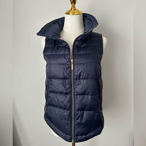 Lily Pulitzer Navy Quilted Puffer Vest with Gold Zipper-XS